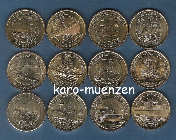 Dänemark 2007 - 2012 20 Kroner Schiffserie komplett 2007 - 2012 "Wieder Lieferbar!"