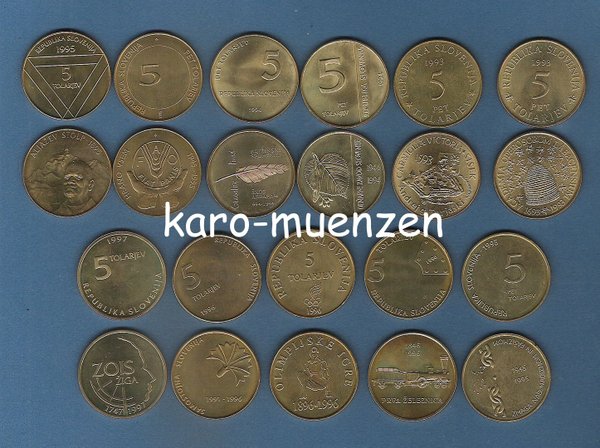 Slowenien 5 Tolar Sondermünzen komplett alle 11 Münzen *Wieder lieferbar!*