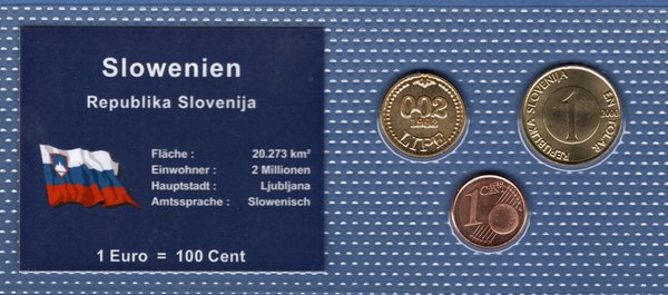 Slowenien Blister mit 002 Lipe, 1 Tolar und 1 Cent !Wieder lieferbar!