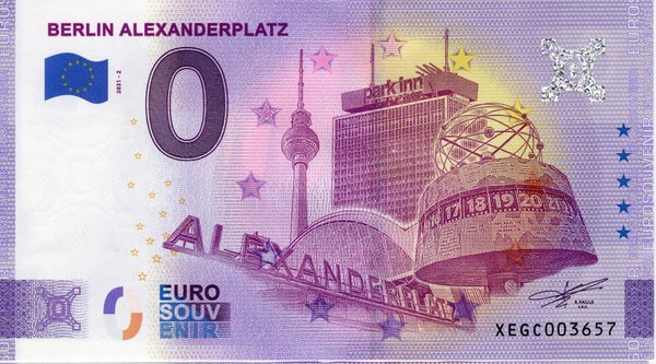 0 Euro Souvenir Schein Berlin Alexanderplatz 2021-2