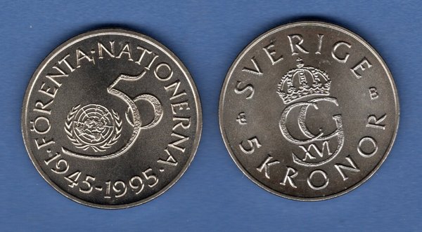Schweden 1995 5 Kronen / Kronor 50 Jahre UNO