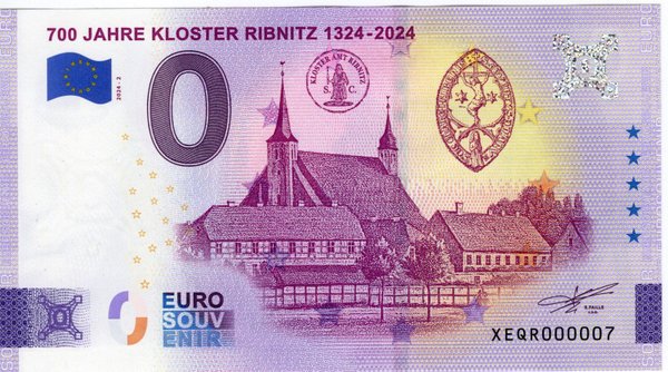 0 Euro Souvenir Schein 700 Jahre Kloster Ribnitz 1324 -2024